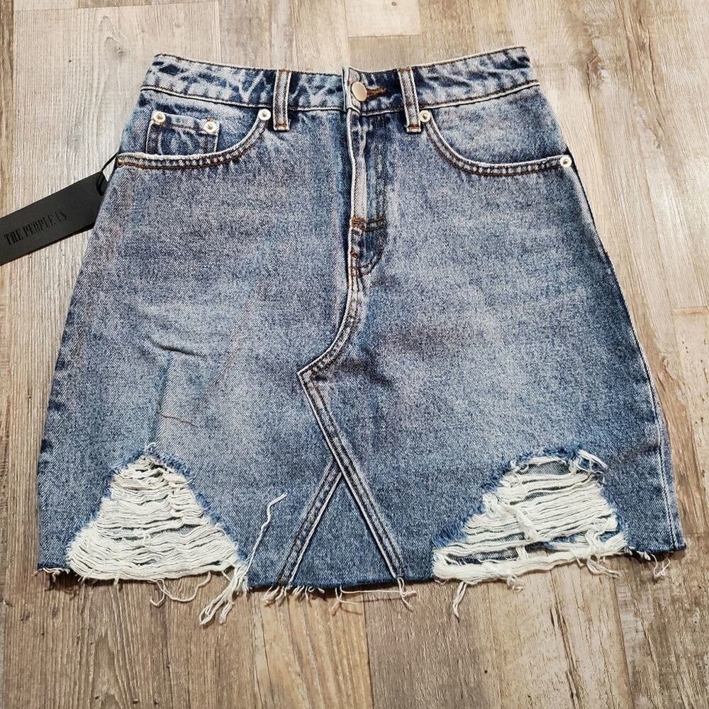 The people vs small nick distressed denim skirt with raw hem